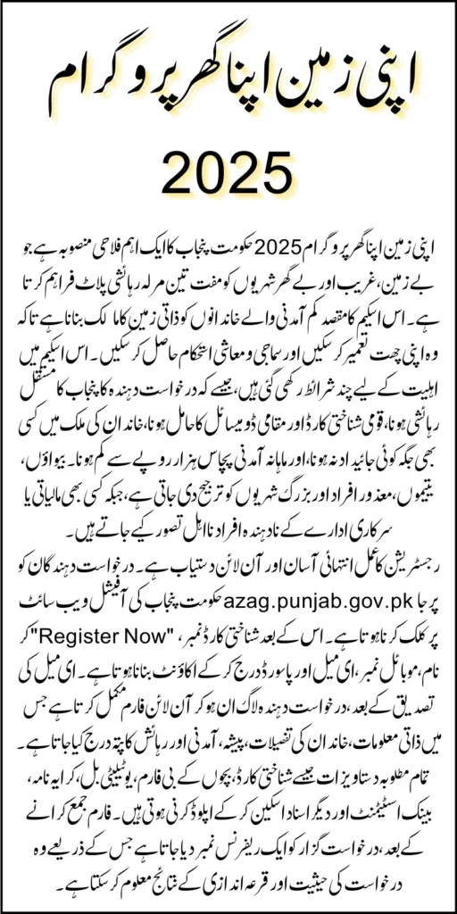 Apni Zameen Apna Ghar E-portal For 3 Marla Scheme Registration Online 2025